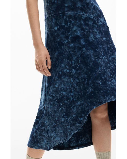 Desigual Blue Asymmetric Tie-Dye Dress, Cotton