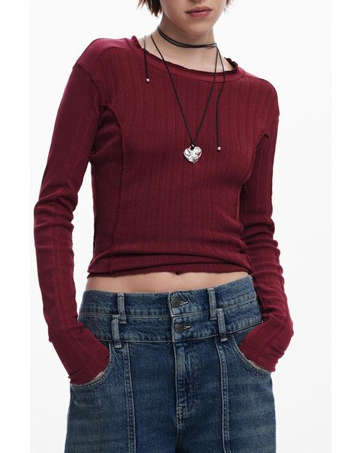 Desigual Red Cotton T-Shirt Seams, Cotton
