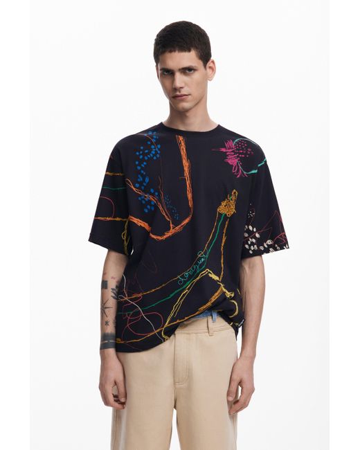 Desigual Blue Short-Sleeve T-Shirt With Drawings for men