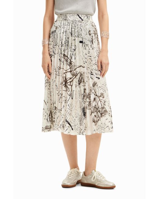 Falda Midi Textos Desigual de color White