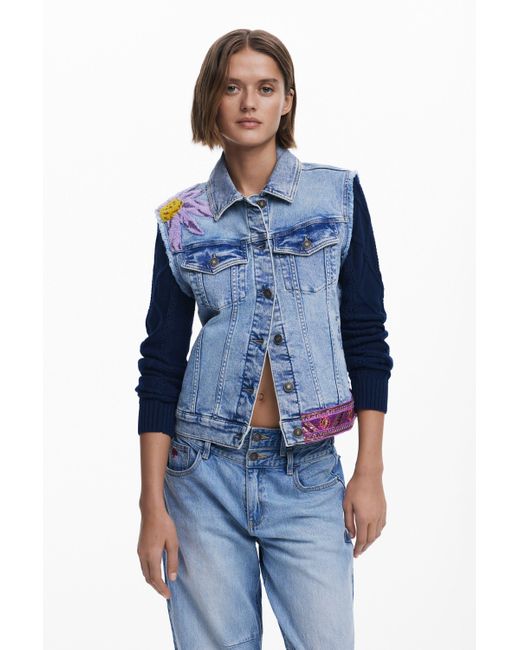 Chaqueta Trucker Combinada Flor Desigual de color Blue