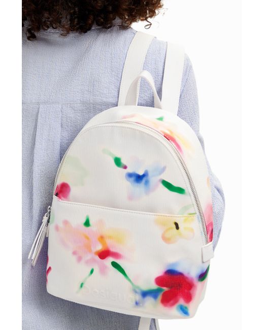 Desigual White S Floral Backpack