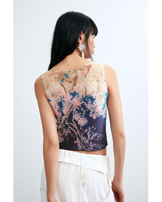 Desigual White Printed Sleeveless T-Shirt, Polyester