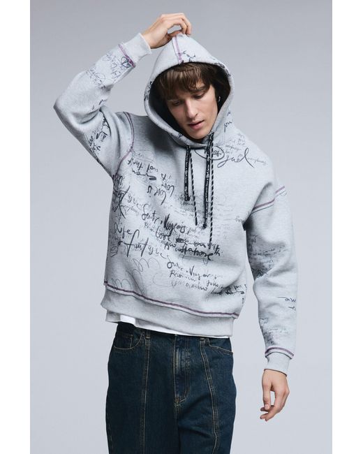Desigual Gray Hooded Lettering Sweatshirt for men