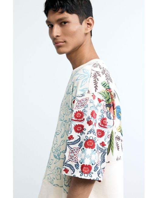 Desigual White Patchwork T-Shirt, Cotton for men
