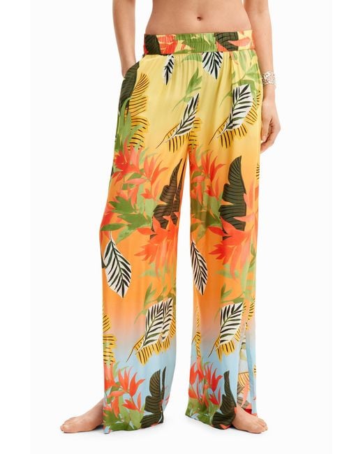 Desigual White Tropical Wide-Leg Trousers, Viscose