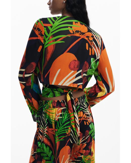Desigual Red Tropical Wrap Top, Viscose