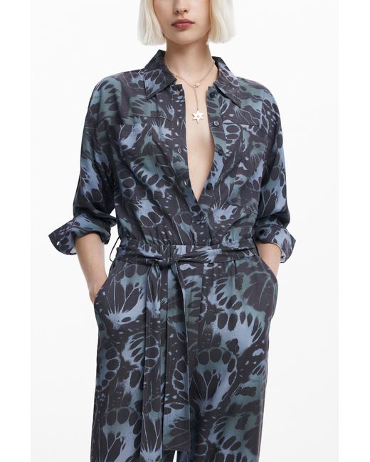 Desigual Blue Flowy Printed Jumpsuit, Viscose