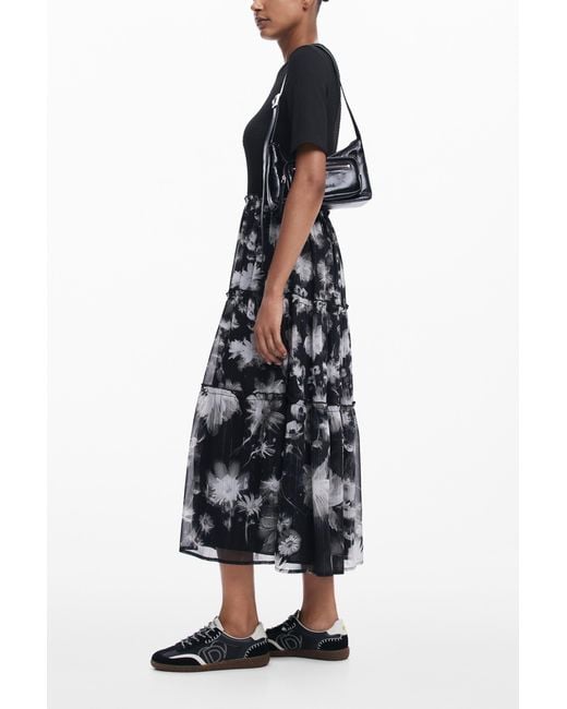 Desigual White Combined Midi Dress, Polyester
