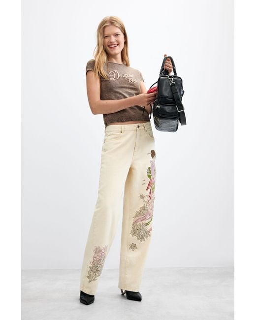 Desigual White Embroidered Balloon Jeans, Cotton