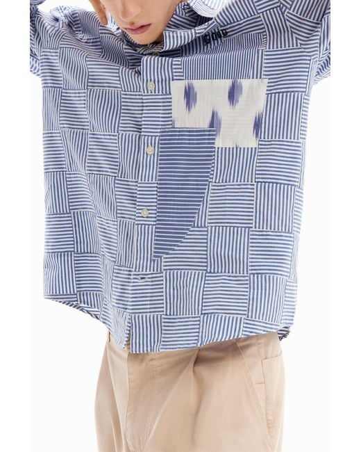 Desigual Blue Patchwork Striped Shirt, Cotton for men