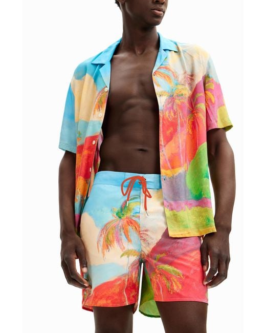 Desigual Blue Tropical Island Swimsuit, Polyester for men