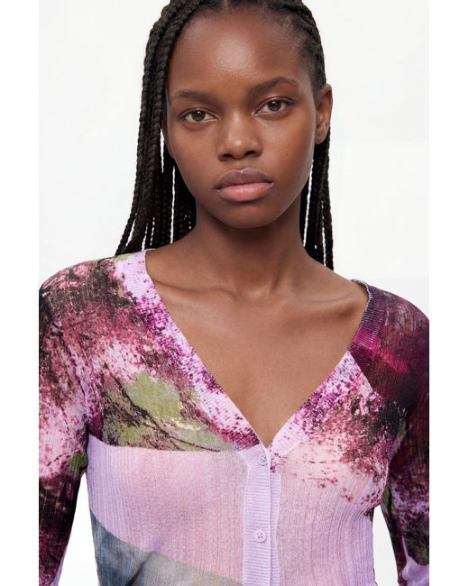 Desigual Red Printed V-Neck Sweater