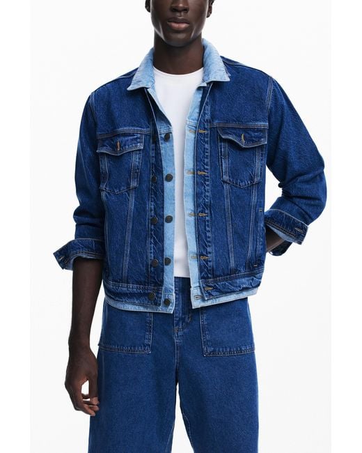 Desigual Blue Patchwork Denim Jacket, Cotton for men