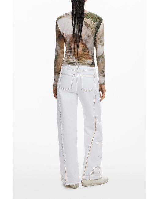 Desigual White High-Neck Horse T-Shirt, Cotton