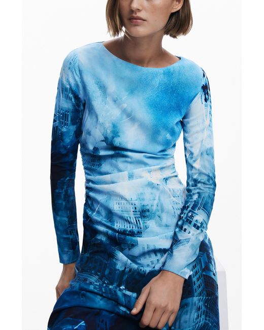 Desigual Blue Landscape Maxi Dress, Viscose