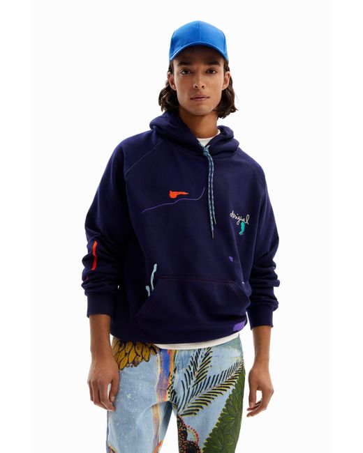 Desigual Blue Paint Embroidery Hoodie for men