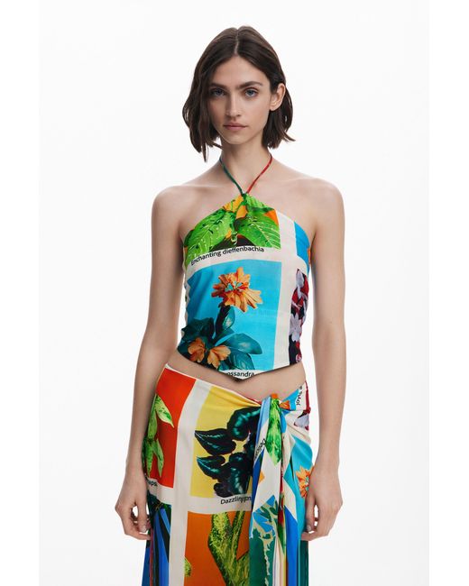 Desigual White Tyler Mcgillivary Postcard Knot Top, Viscose