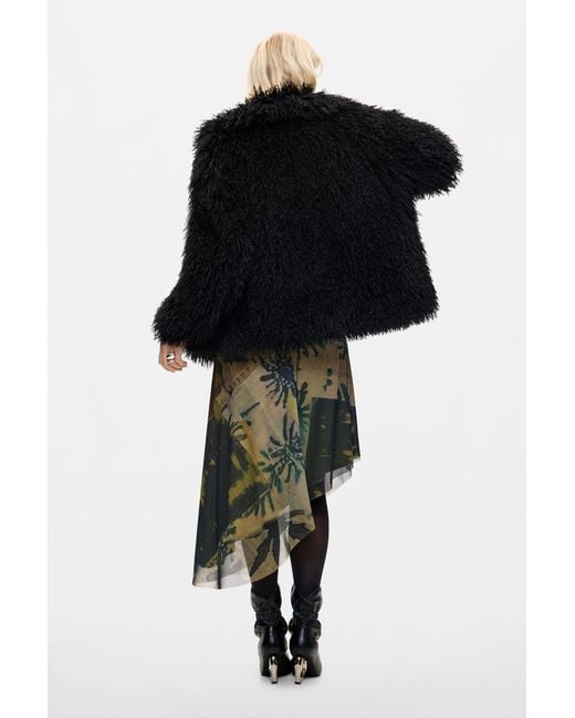 Desigual Black Synthetic Fur Coat, Polyester