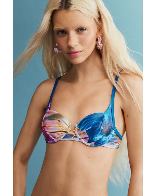 Desigual Blue Shiny Effect Bikini Top