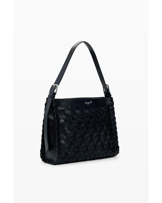 Desigual Black Medium Braided Bag, Polyurethane