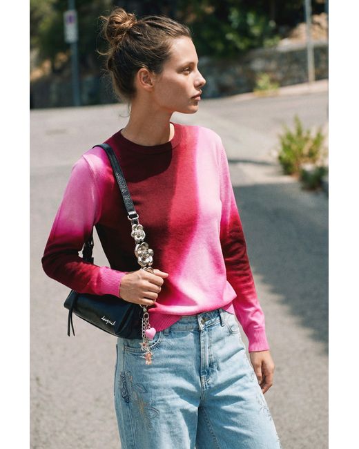 Desigual Red Fine Knit Gradient Sweater