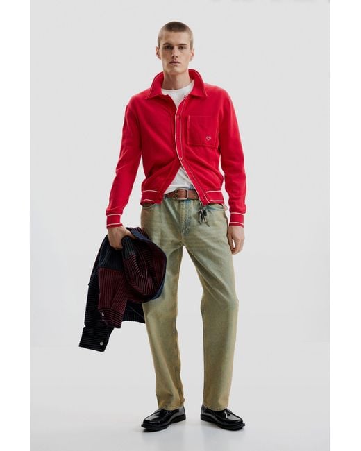 Desigual Red Fine Sweater With Buttons, Cotton for men