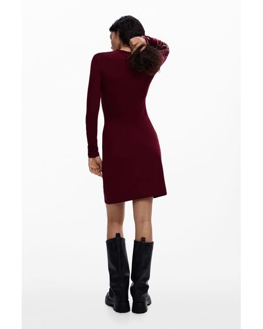 Desigual Red Long-Sleeved Knit Dress, Viscose