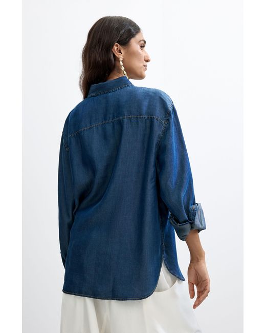 Desigual Blue Embroidered Flower Shirt, Lyocell