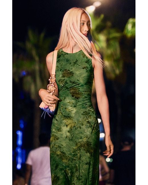 Robe Midi Floquée, Femme, Polyester, Vert Desigual en coloris Green