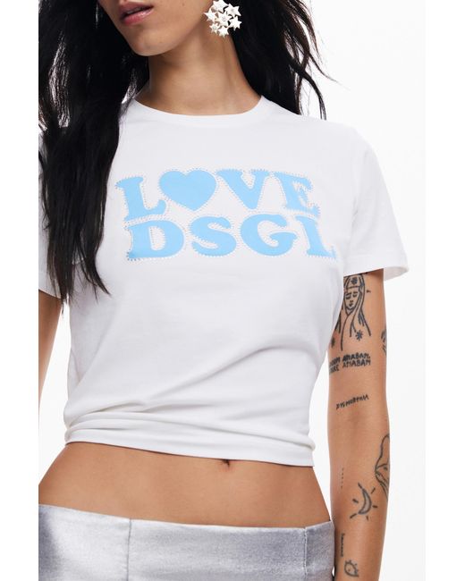 Desigual White Love T-Shirt, Cotton