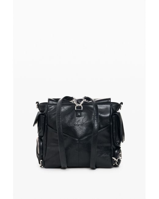 Desigual Black Small Faux Leather Backpack, Polyurethane