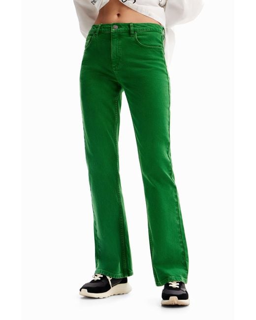 Desigual Green Plain Flare Jeans, Cotton