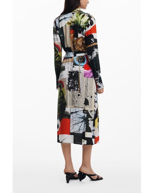Desigual White Long Crepe Shirt Dress