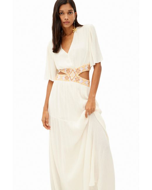 Desigual White Long Cut-out Dress