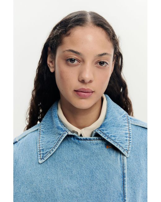 Desigual Blue Denim Trench Coat Belt, Cotton