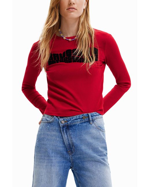 Desigual Red Cropped “Save Nature” T-Shirt, Viscose