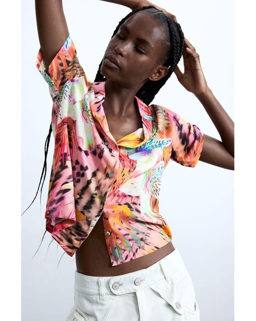 Desigual Red Short-Sleeve Tropical Shirt, Viscose