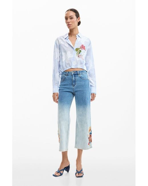 Desigual Blue Short Printed Shirt, Cotton