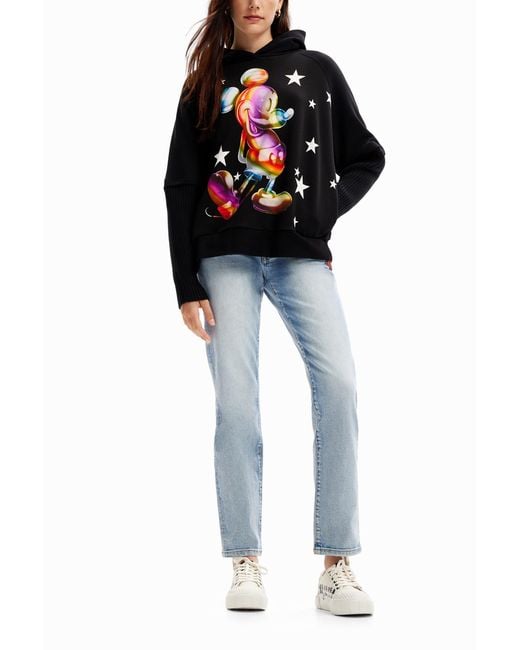Desigual Black Oversize Mickey Mouse Hoodie, Cotton