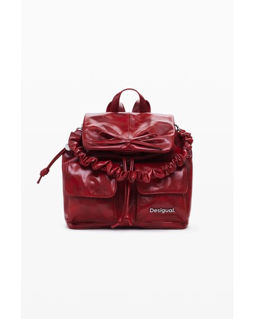 Desigual Red Small Backpack With Bow, Polyurethane