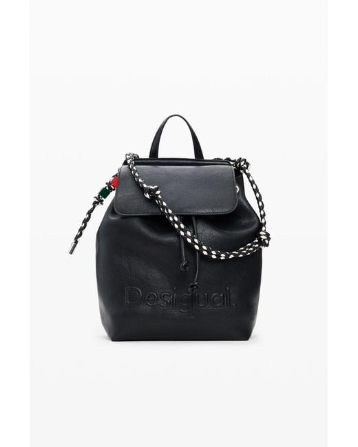 Desigual Black Medium Braided Backpack, Polyurethane