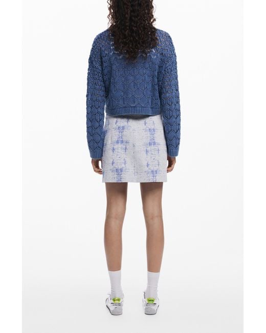 Desigual Blue Cropped Openwork Sweater