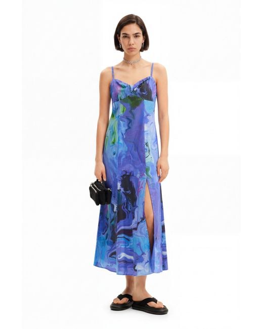 Desigual Blue M. Christian Lacroix Marbled Midi Dress, Cotton