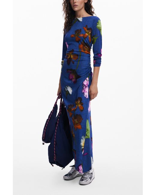 Desigual Blue Asymmetric Midi Dress, Viscose