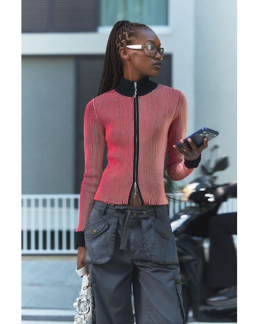 Desigual Gray Ribbed Zip Sweater