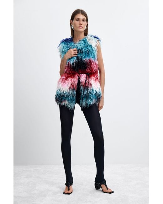 Desigual Blue Synthetic Fur Coat Lacroix