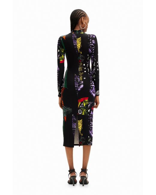 Desigual Black Christian Lacroix Arty Midi Dress, Viscose