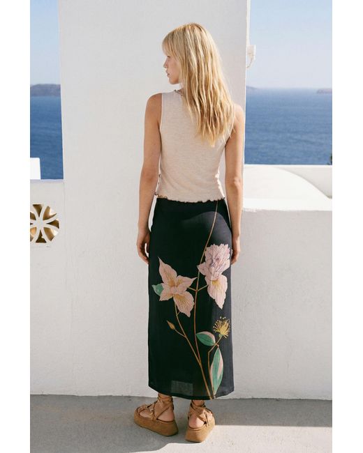 Desigual Black Long Printed Skirt, Polyester