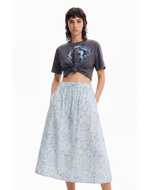 Desigual Blue Faces Midi Skirt